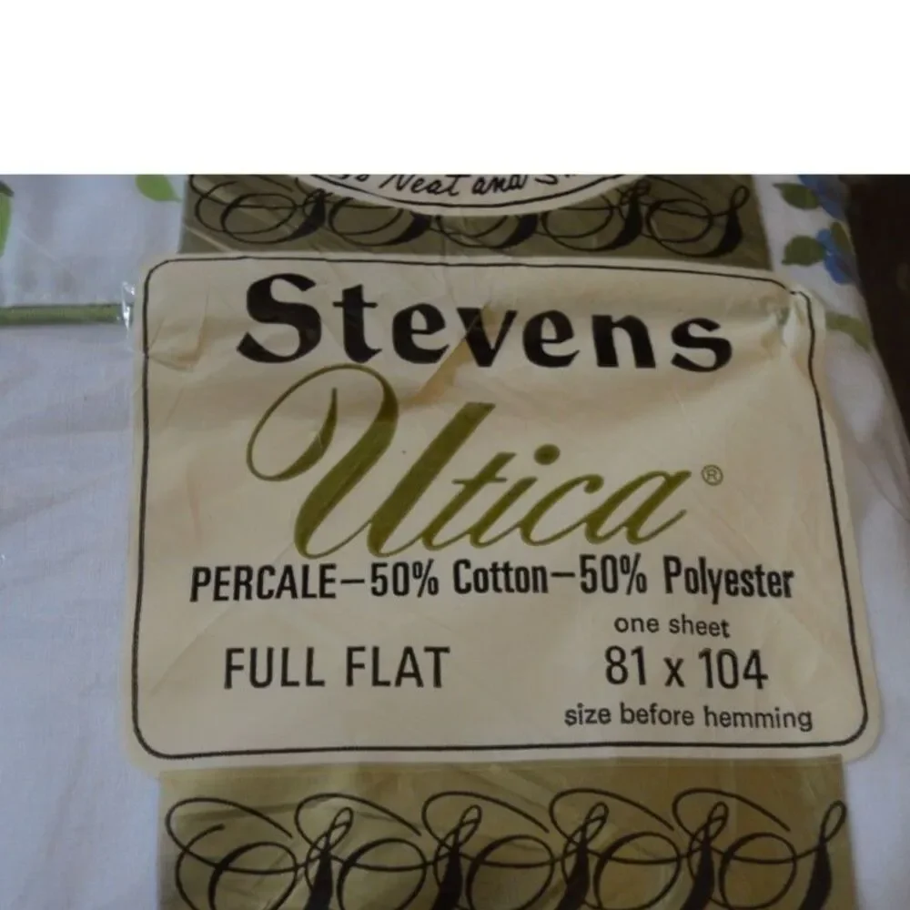 NOS 70s Vintage Stevens Utica Floral Full Flat NIP No Iron Flower Patch Sheet
